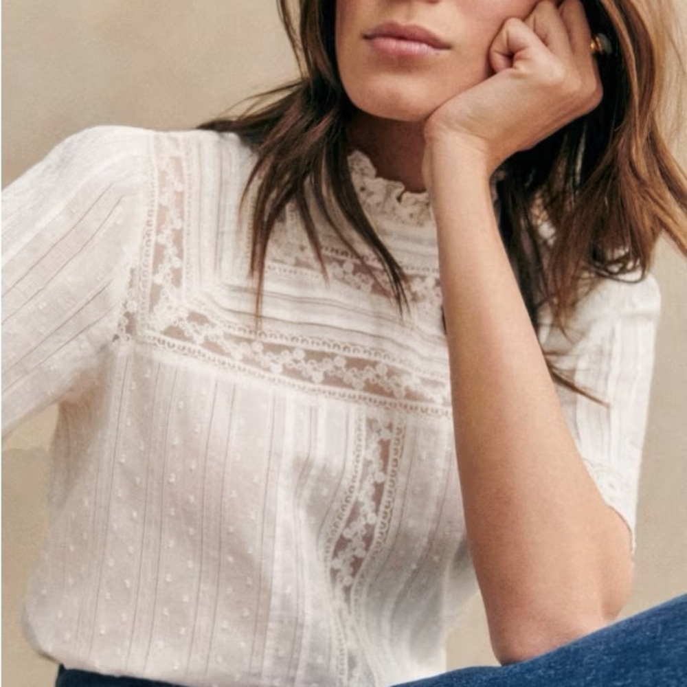 Sézane “Elisabetta” White Lace Blouse, 44